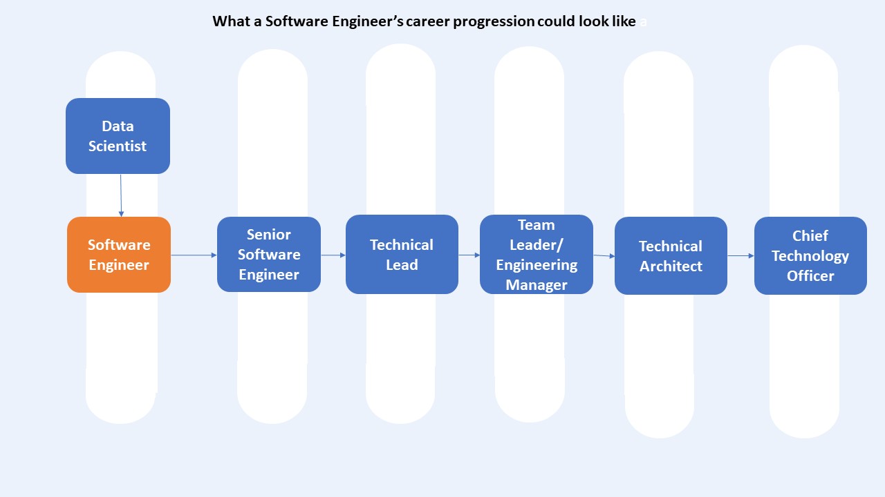 Flow chart showing potential career progression for a Software Engineer.